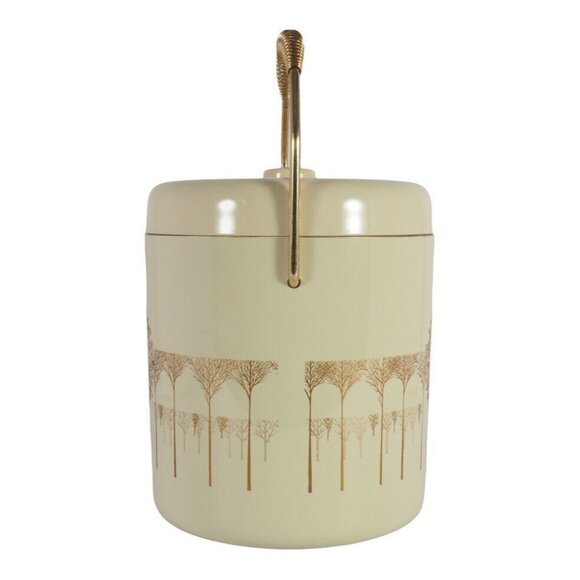 Vintage Retro Otagiri Ice Bucket 4 Pc Set MCM Ivory and Gold Tree EUC MCM Japan - Picture 3 of 12
